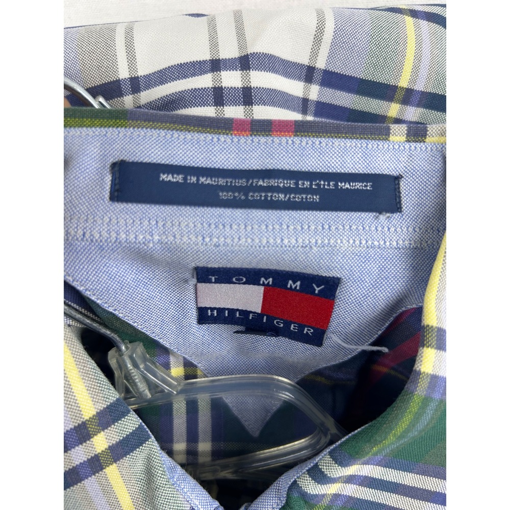 Tommy Hilfiger Mens Plaid Short Sleeve Button Down Shirt Multi Color Crest Logo - Picture 9 of 11